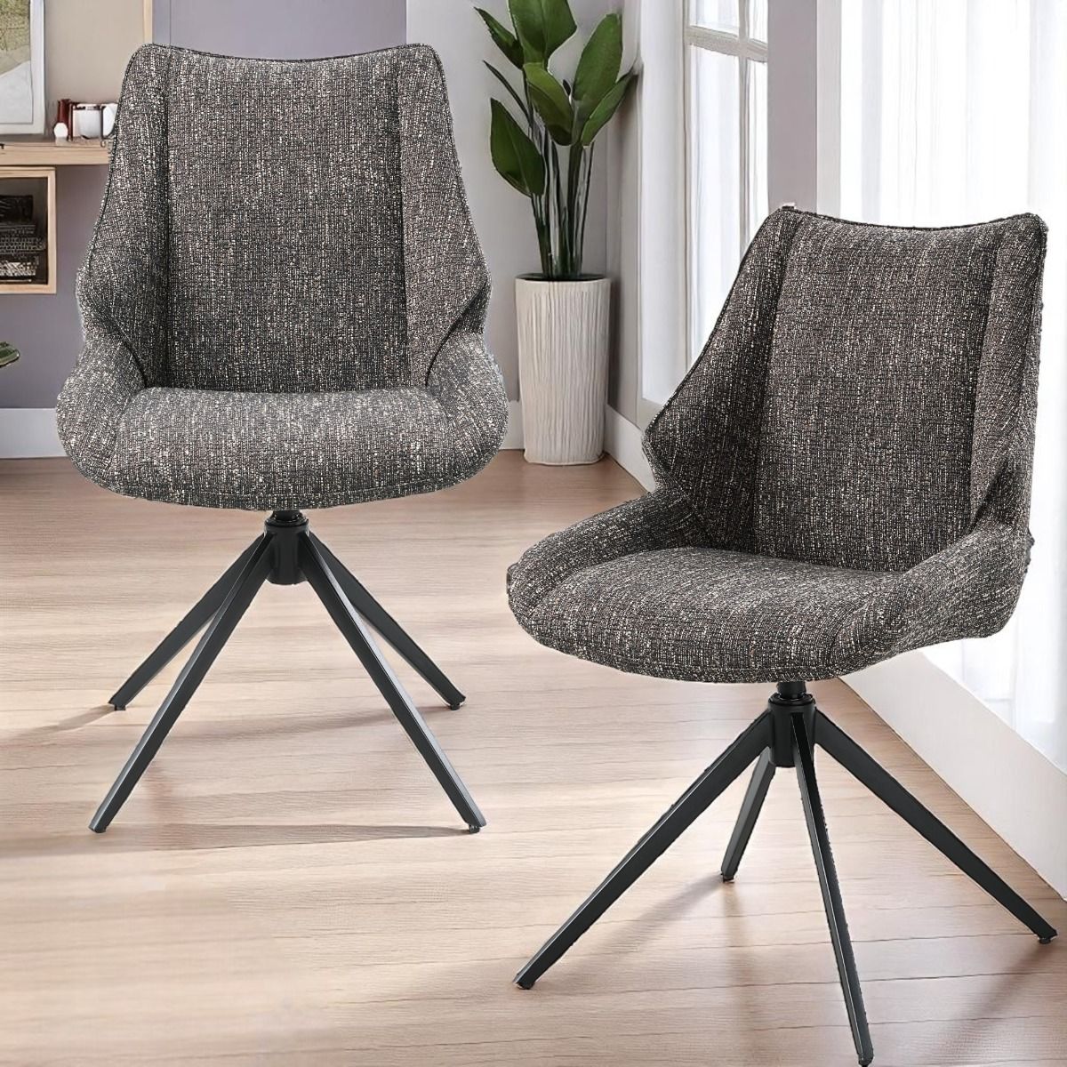Malika 360° Swivel Upholstered Dining Chairs (Set of 2), Brown Chenille