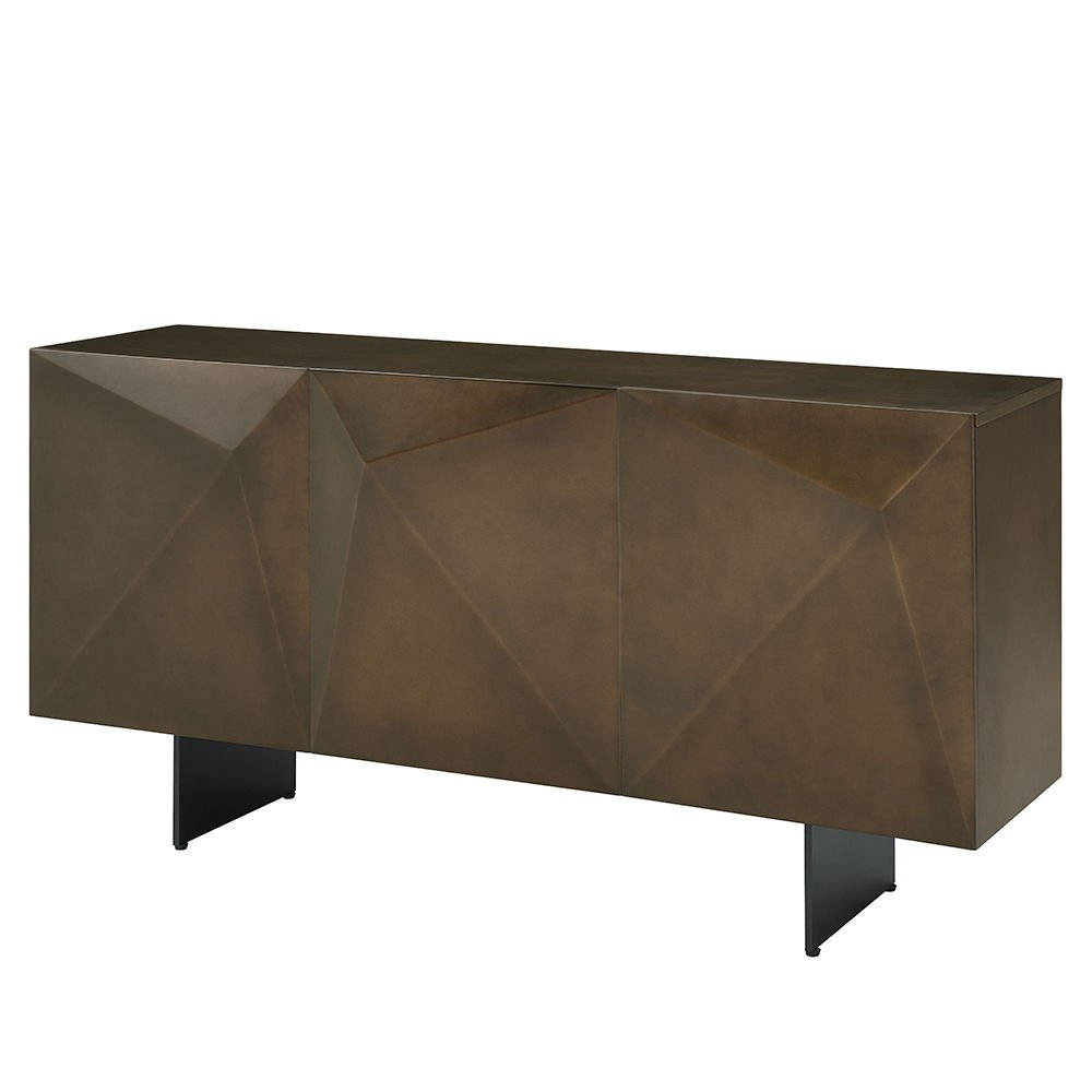 Malika 63" Dining Room Geometric Server with Ceramic Top and Geometric Faceted Doors