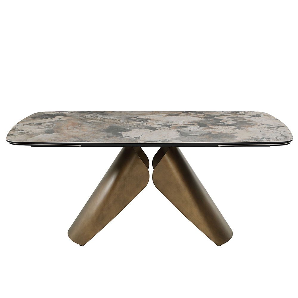 Malika Extendable Ceramic Dining Table (71"-102") with Sculptural Copper Base