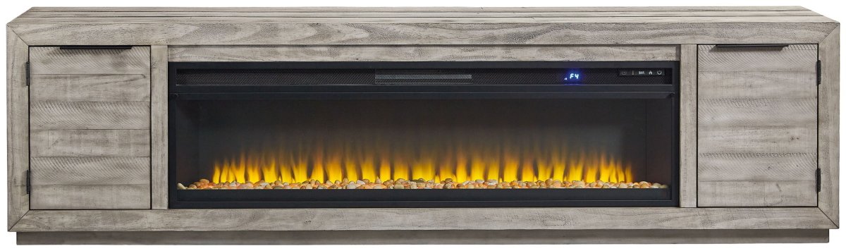 Naydell - 92" TV Stand With Wide Fireplace Insert - Gray