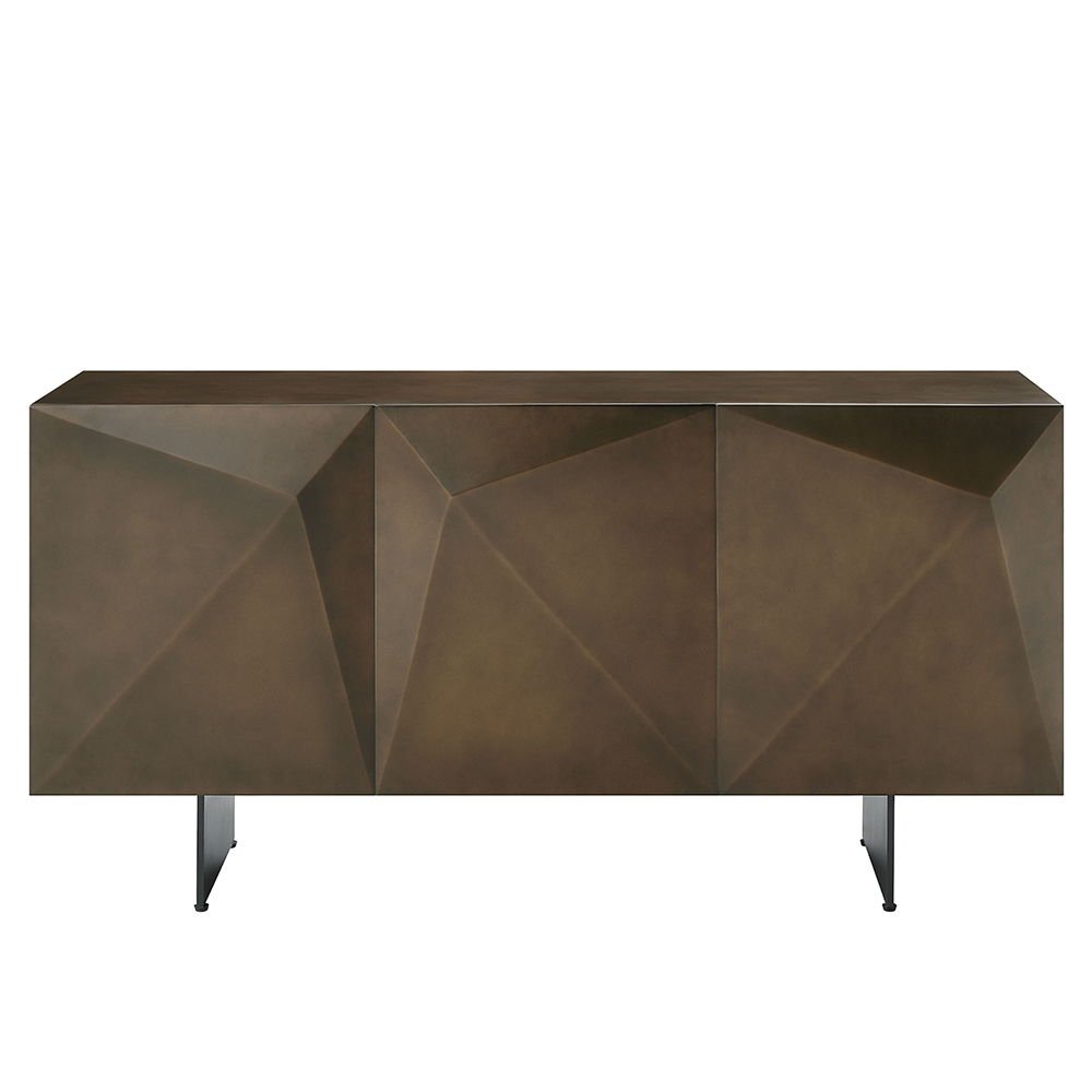 Malika 63" Dining Room Geometric Server with Ceramic Top and Geometric Faceted Doors