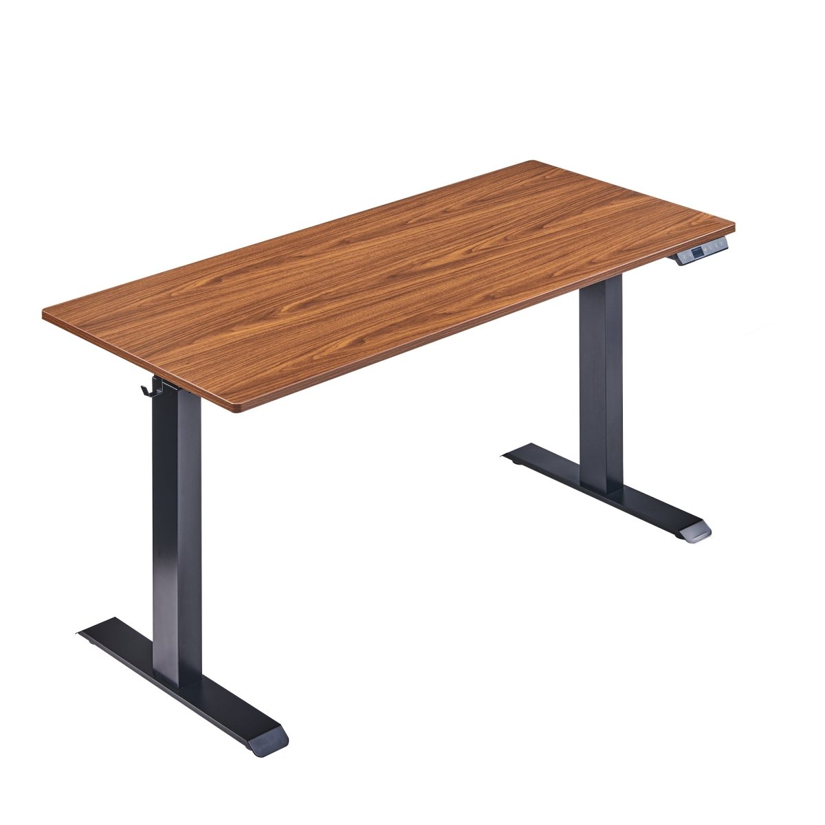 48-inch electric standing desk with walnut-look top and black frame