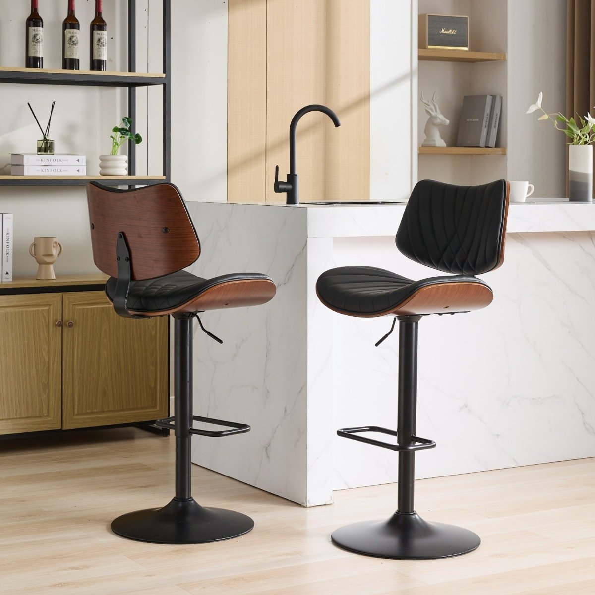 Walnut Bentwood Adjustable Swivel Counter-Height Bar Stool (Set of 2)