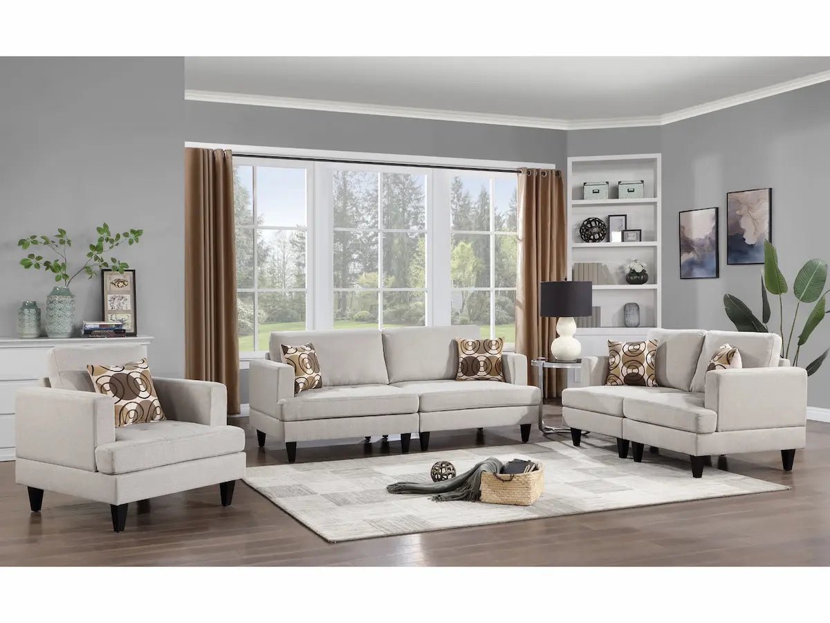 Huntington 3 - Piece Beige Sofa Set | Sofa, Loveseat & Chair Collection - Leisure Space