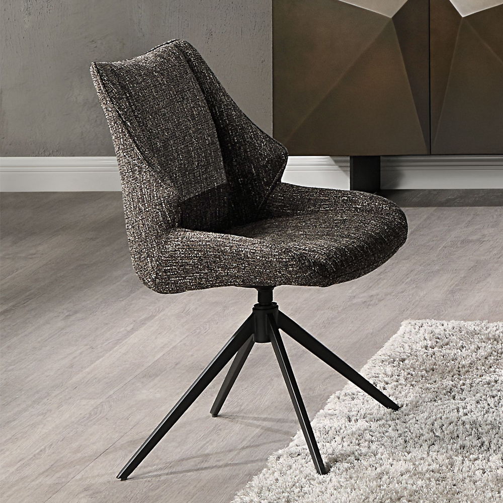 Malika 360° Swivel Upholstered Dining Chairs (Set of 2), Brown Chenille