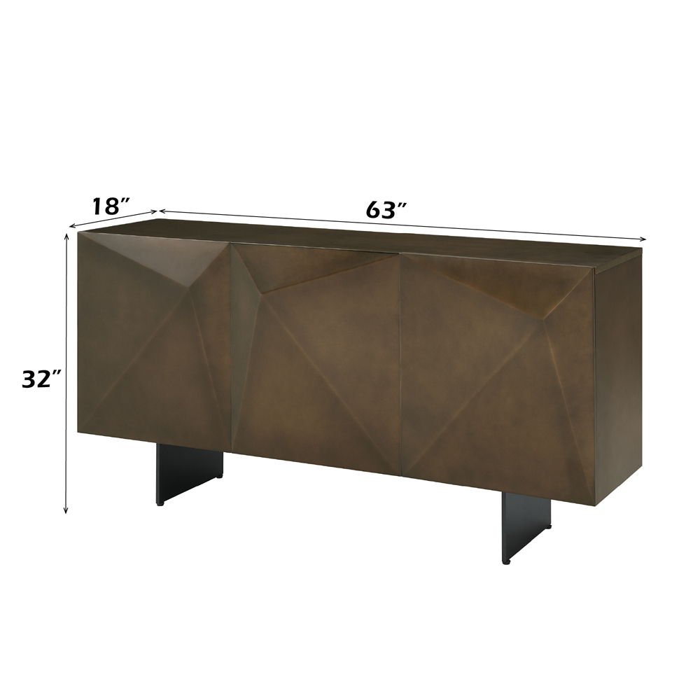Malika 63" Dining Room Geometric Server with Ceramic Top and Geometric Faceted Doors