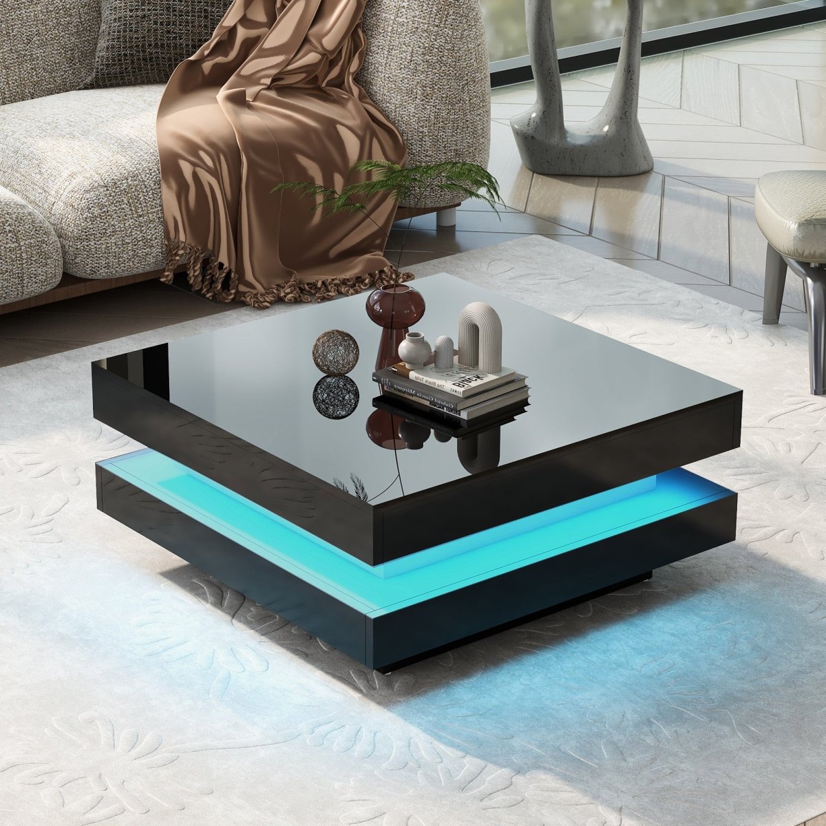 31.5" Modern Square Black LED Coffee Table | Drop Ship Delivery
