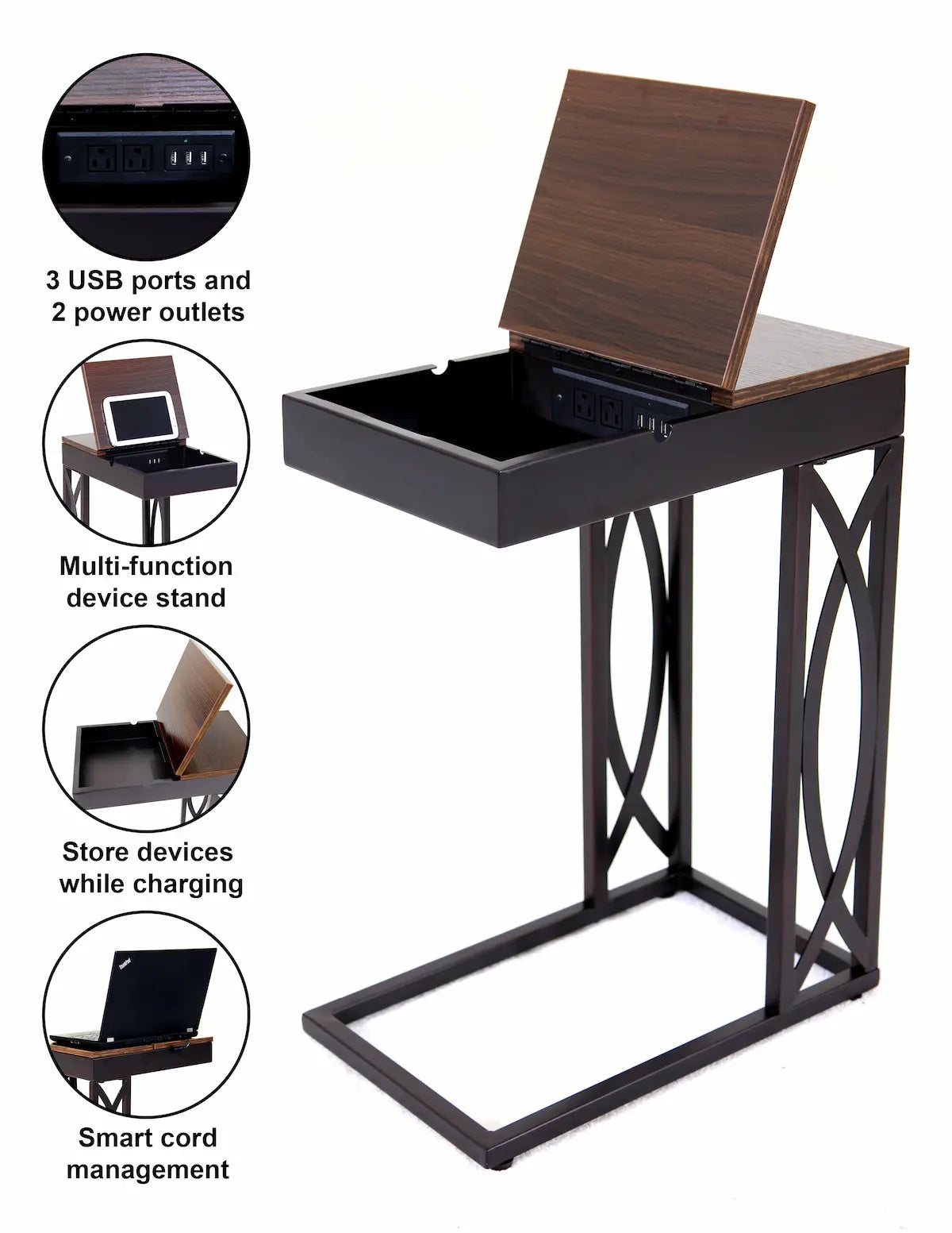 SeeTable Stash Multi‑Function Side Table with Charging Station - Leisure Space
