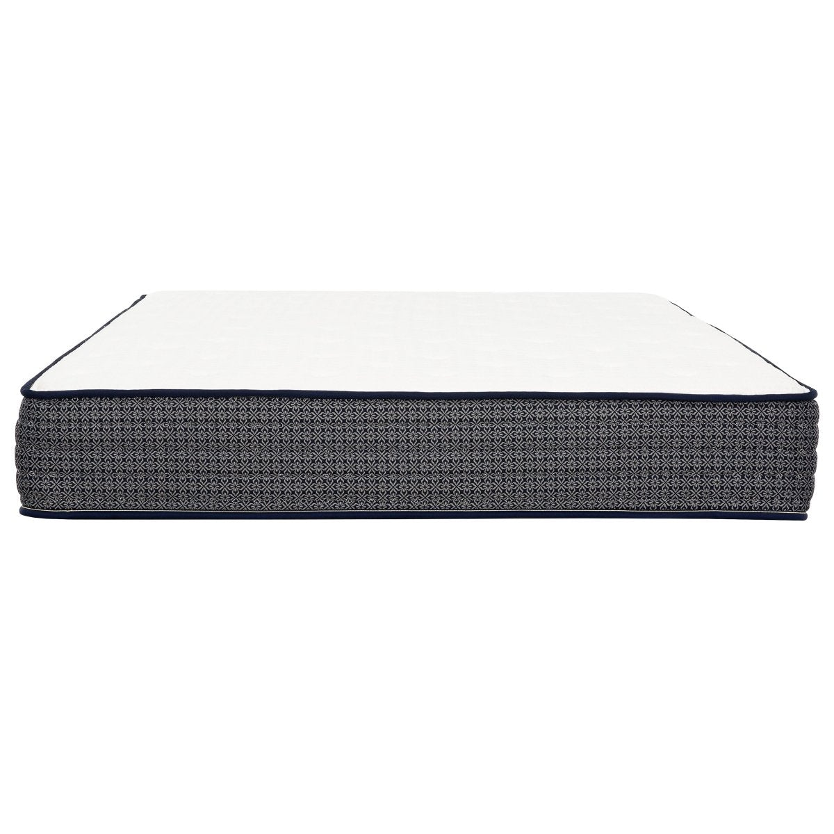 Front view of the Polar Hybrid TT 10-inch queen mattress with a white top and dark gray patterned front panel.