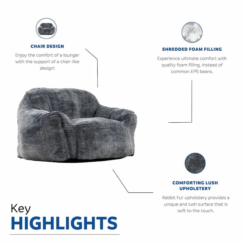 Sealy® Tore Bean Bag Chair – Shredded Foam Filling & Rabbit Fur Upholstery - Leisure Space