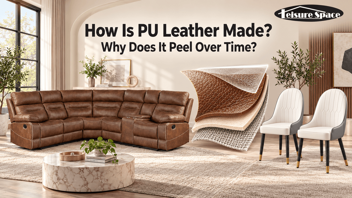 A photo show how is PU leather made and why does it peel over time.