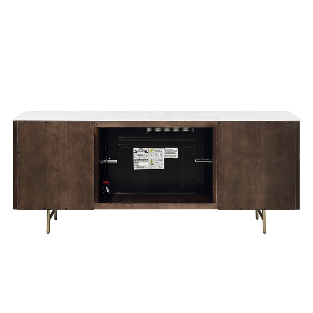 Clayten - Server With Marble Top & Fireplace - White & Espresso