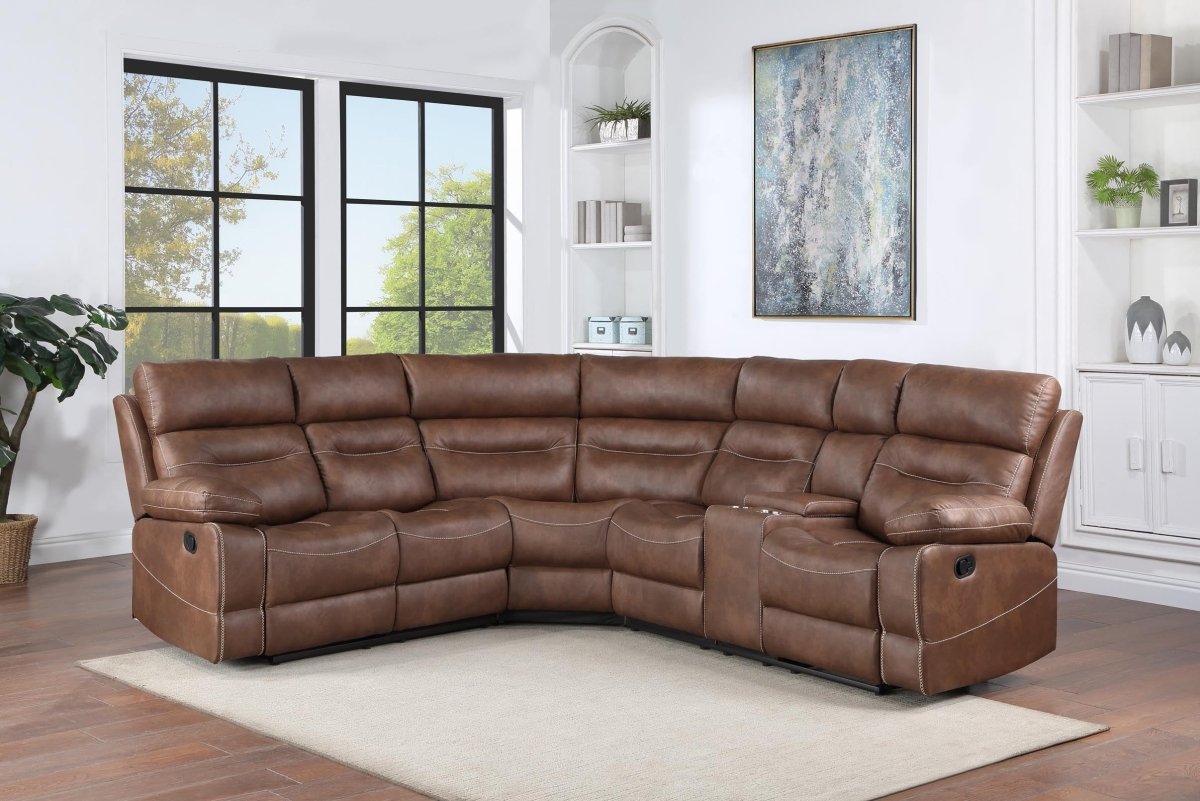 Casual Space - L - Shaped Reclining Sofa with Console (2 Cup Holders & a Storage) - Leisure Space