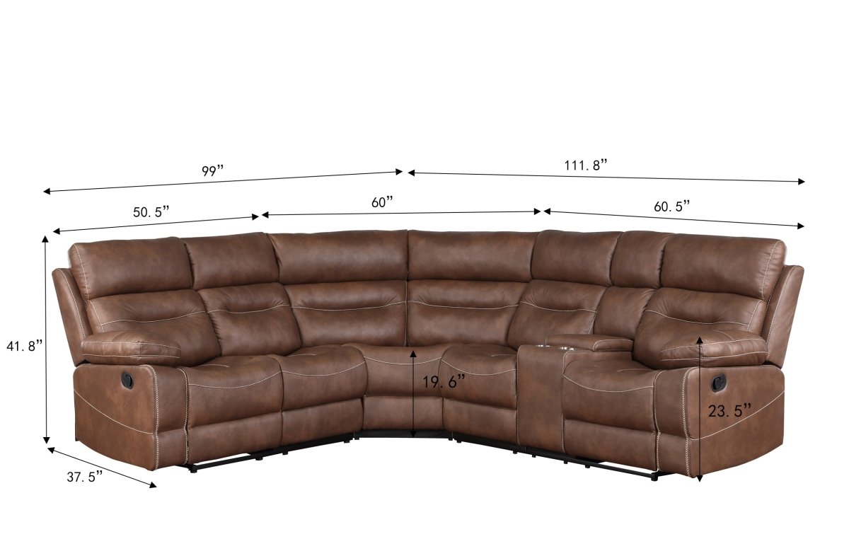 Casual Space - L - Shaped Reclining Sofa with Console (2 Cup Holders & a Storage) - Leisure Space