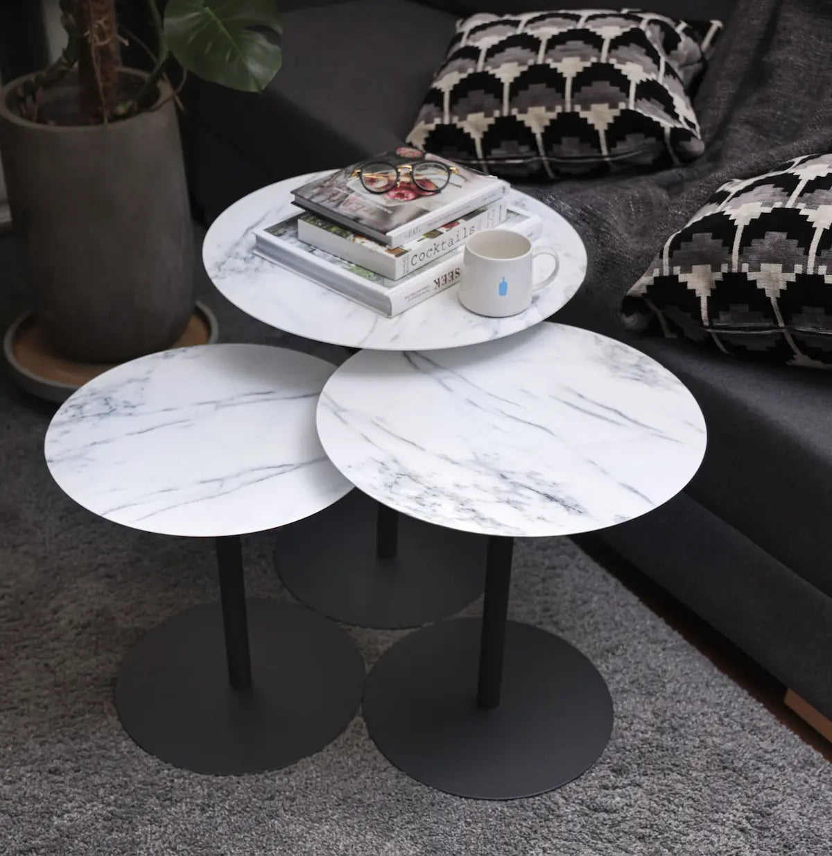 Modern Nesting Coffee Table Set – White Marble & Black Base | Leisure Space - Leisure Space