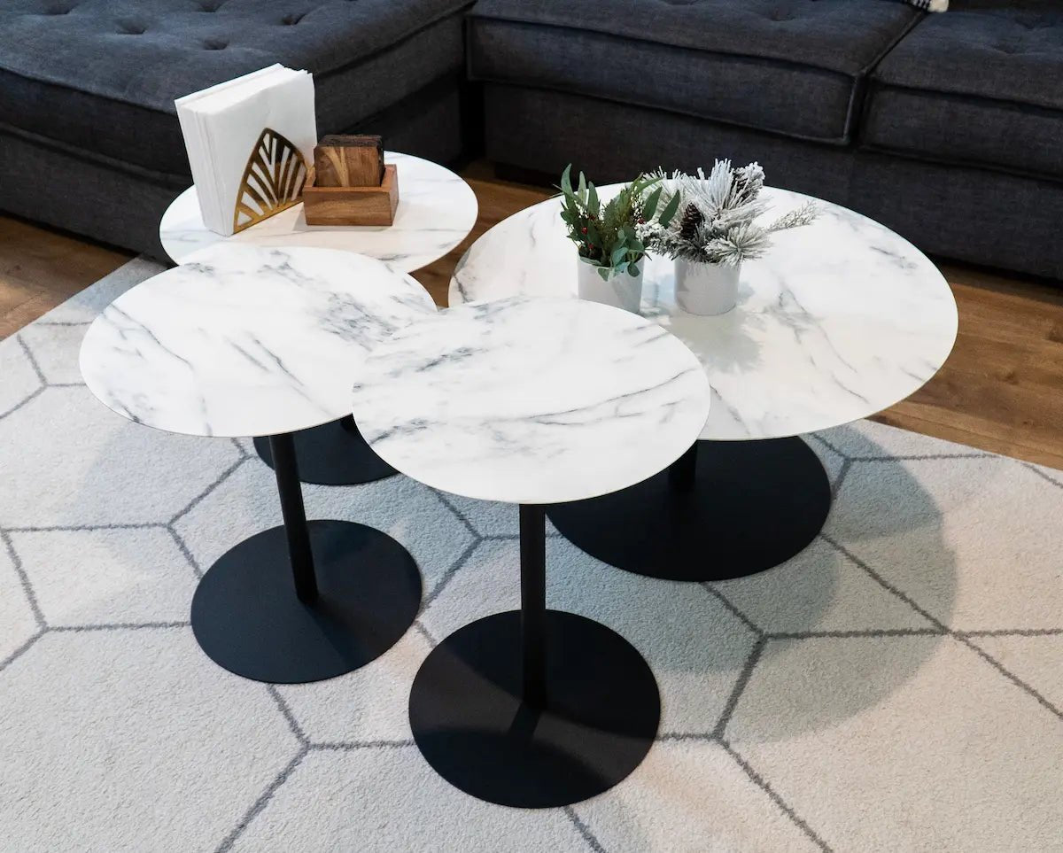 Modern Nesting Coffee Table Set – White Marble & Black Base | Leisure Space - Leisure Space