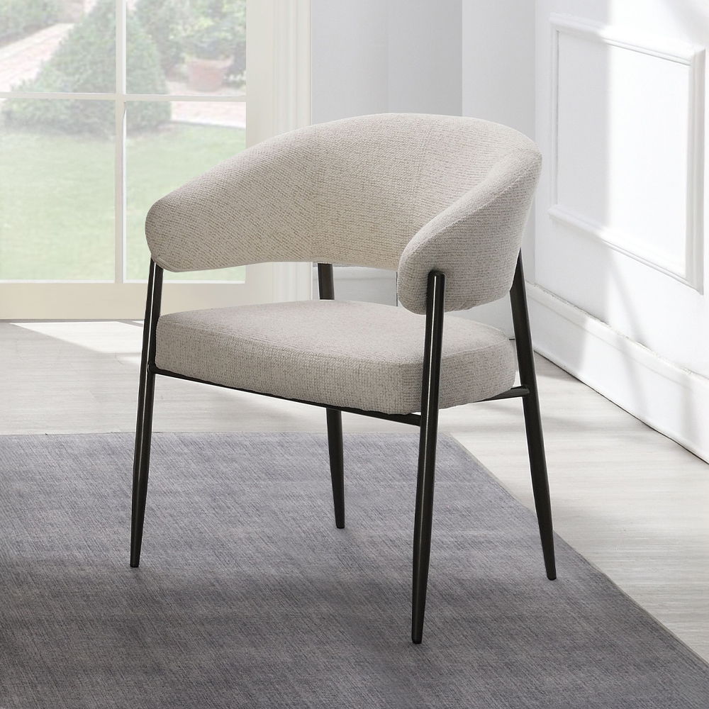 Jirina - Chenille Arm Chair With Metal Legs (Set of 2) - Beige & Black