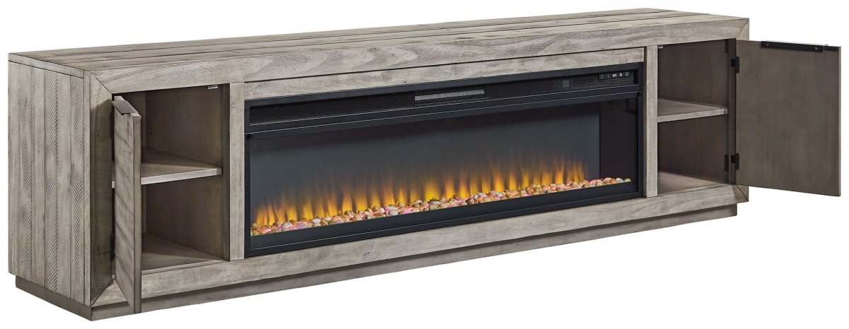 Naydell - 92" TV Stand With Wide Fireplace Insert - Gray