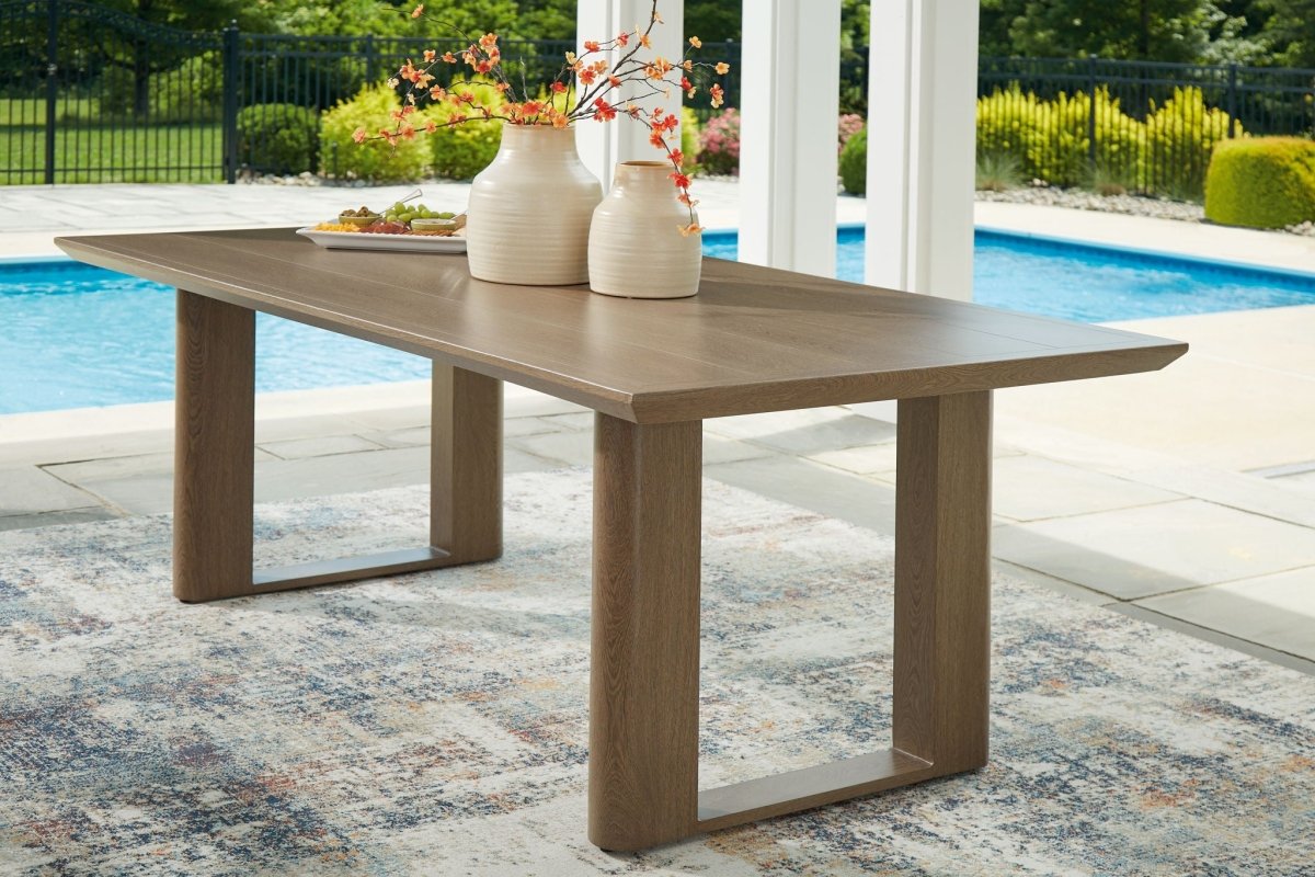 Serene Bay - Rectangular Dining Table With Umbrella Option - Dark Brown