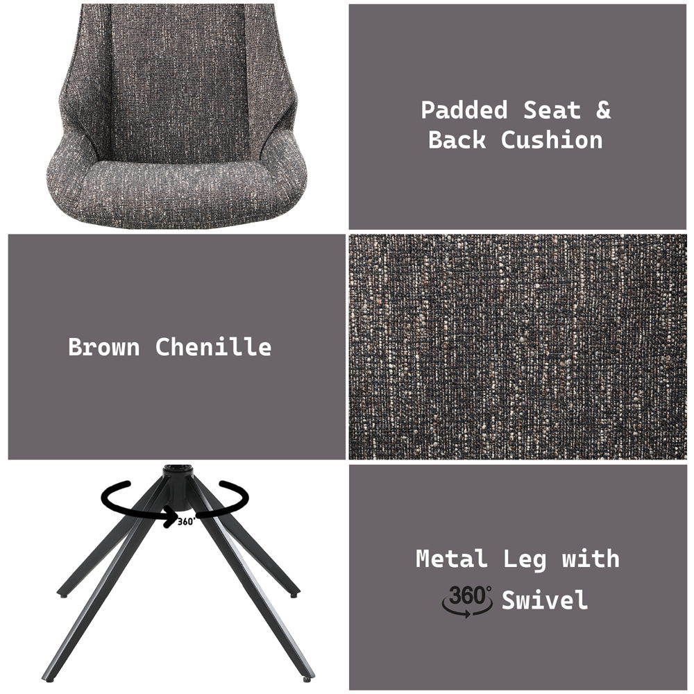 Malika 360° Swivel Upholstered Dining Chairs (Set of 2), Brown Chenille