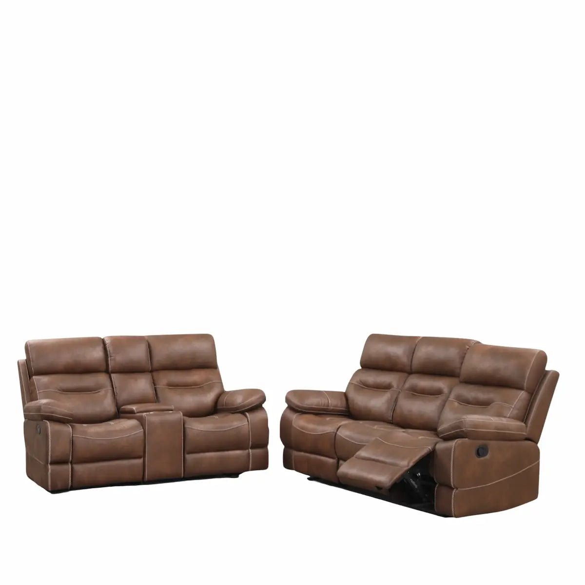 Casual Space 2 - Piece Brown Reclining Sofa Set | Sofa & Loveseat with Storage Console - Leisure Space