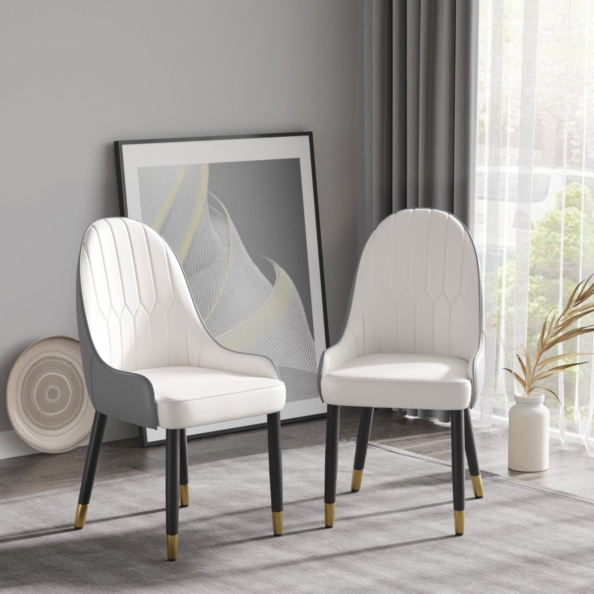 Modern PU Leather Sponge-filled Dining Chair - White & Gray (Set of 2)