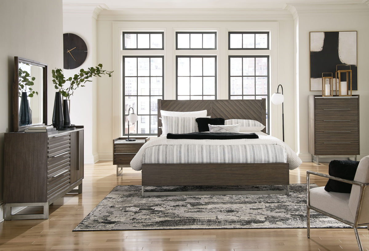 Arkenton - 3 Pc. - Dresser, Mirror, King Panel Bed - Grayish Brown