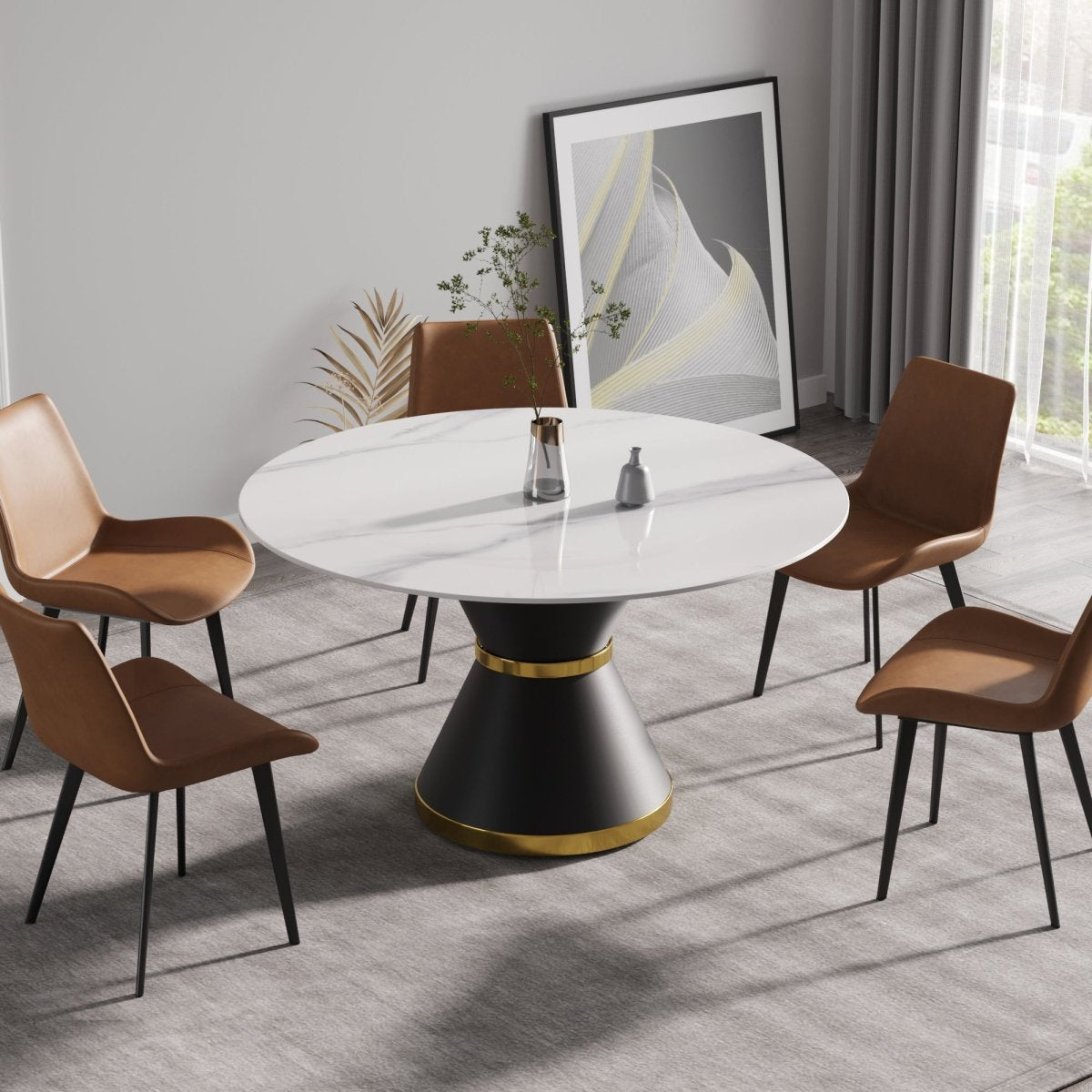 53.15" Round Sintered Stone Dining Table (Accommodate 6 people)
