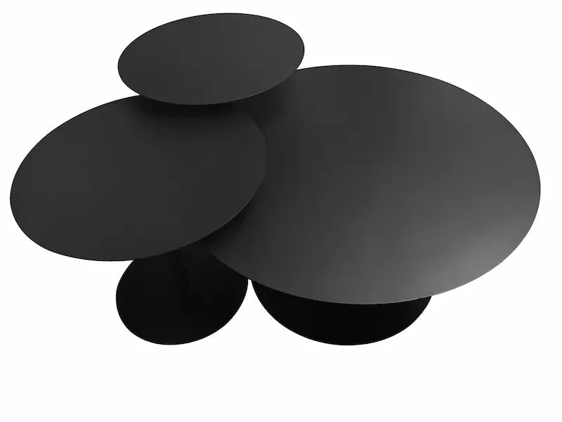 30" Round Black Metal Coffee Table – Modern Small Living Spaces Furniture - Leisure Space