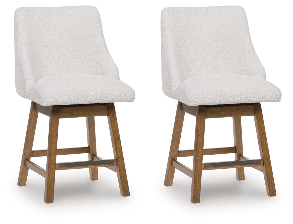 Cabalynn - Upholstered Swivel Barstool (Set of 2) - Oatmeal / Light Brown