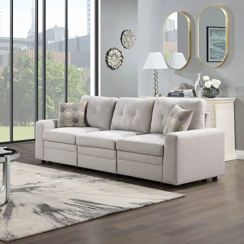 Oceanside 3 - Seater Modular Sofa | Modern Tufted Fabric Couch 80"W - Leisure Space