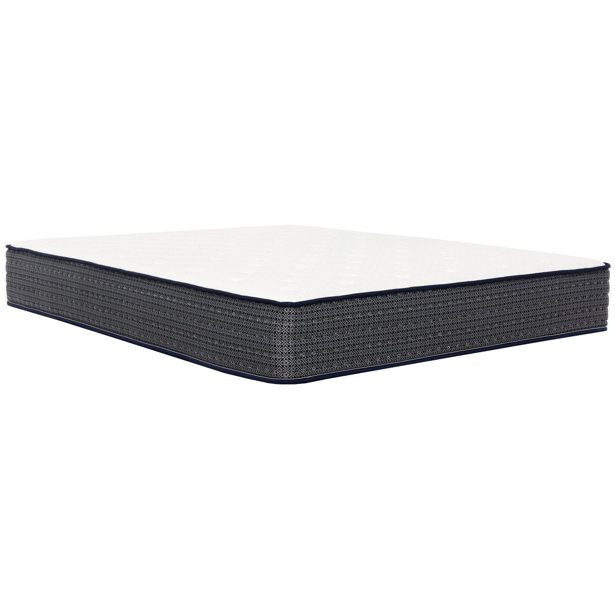 Polar Hybrid TT 10-inch queen mattress shown at an angle with a white top and dark gray patterned side panels.