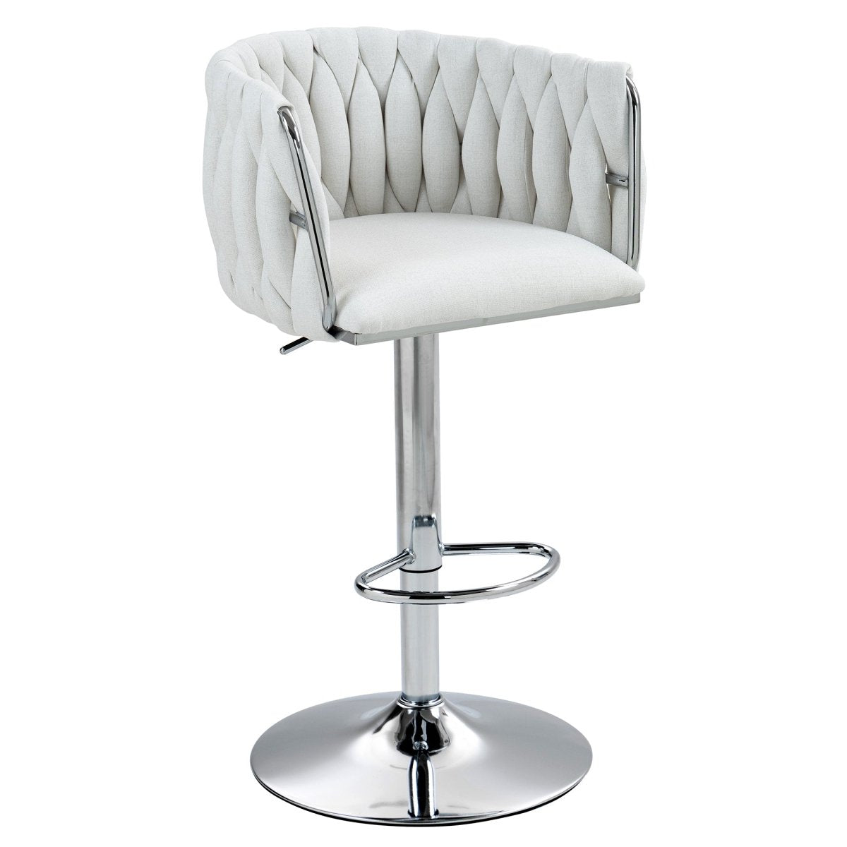 w2215p184992 - Three-quarter view of beige woven-back bar stool with footrest