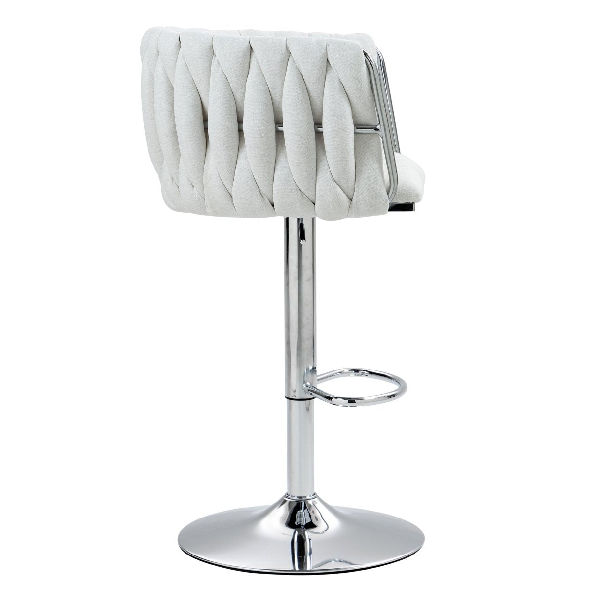 w2215p184992 - Rear and side views of beige woven-back swivel bar stools